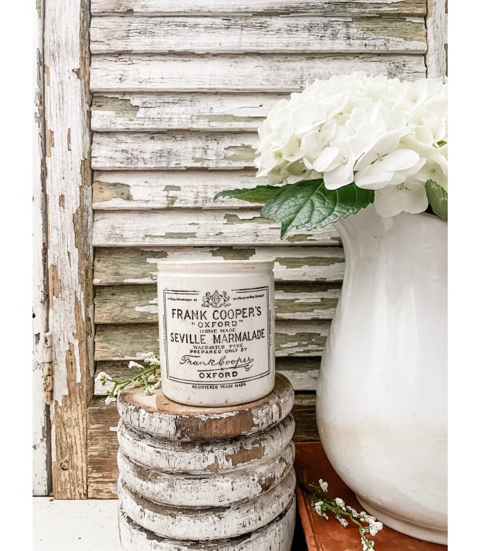 Antique English Frank Cooper's Seville Marmalade 1lb. Ironstone crock. Cleaner White/Creamy color